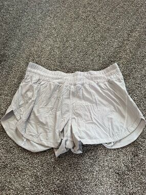 lululemon athletica light gray and beige workout shorts